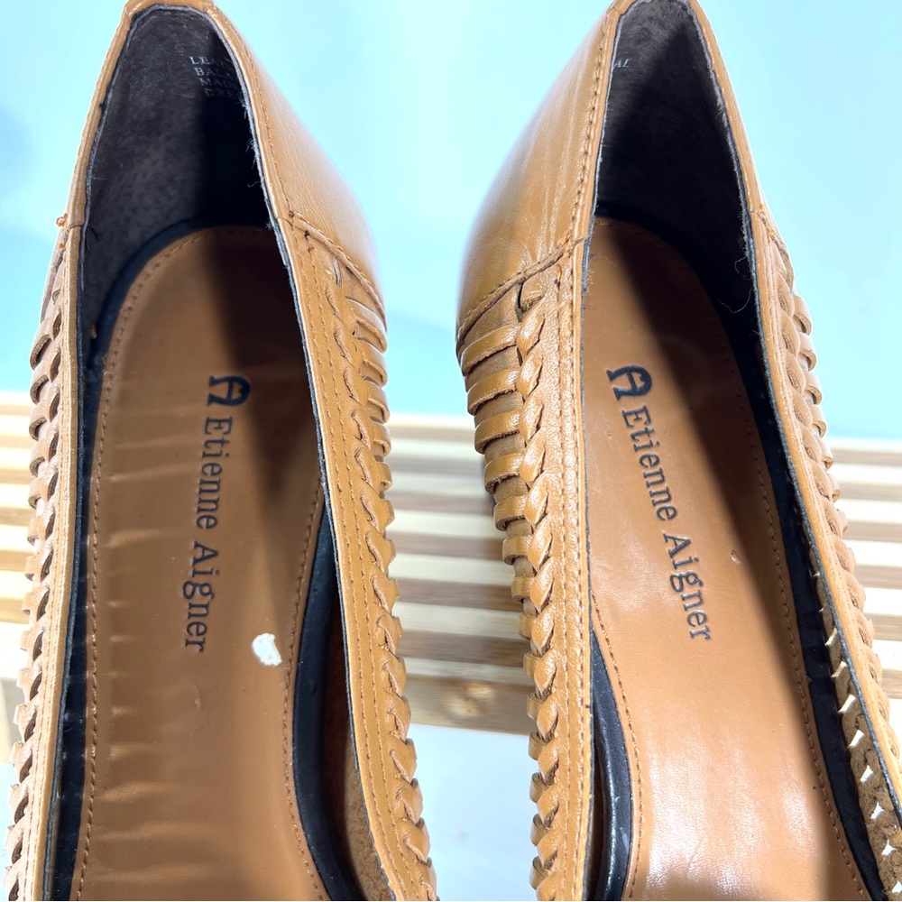 Etienne Aigner Sz 9M Genuine Leather Loafer Pump Heel Brown Drew Closed Toe - Picture 14 of 14
